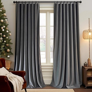 Light Blocking Blackout Velvet Fabric Pinch Pleated Hooks Room Darkening Curtain Drapes