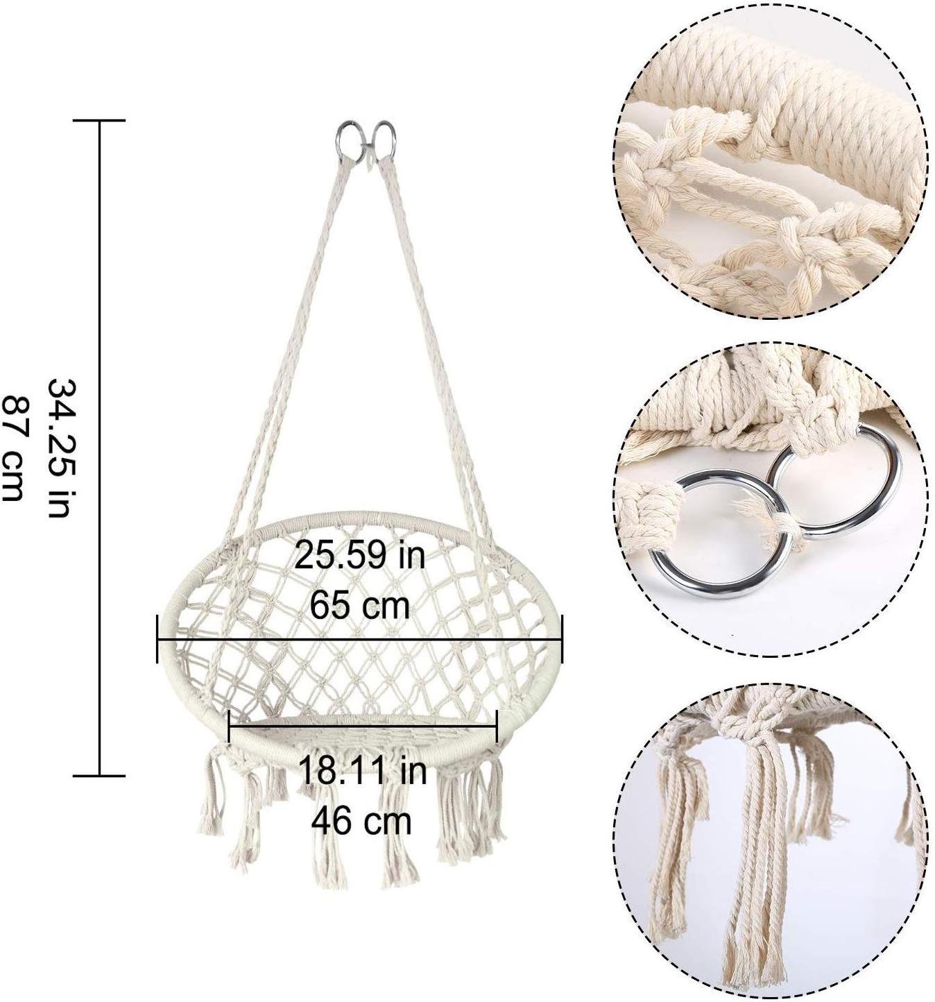 Hanging Hammock Chair Macrame Swing for Indoor Outdoor Patio Porch Deck Yard Garden