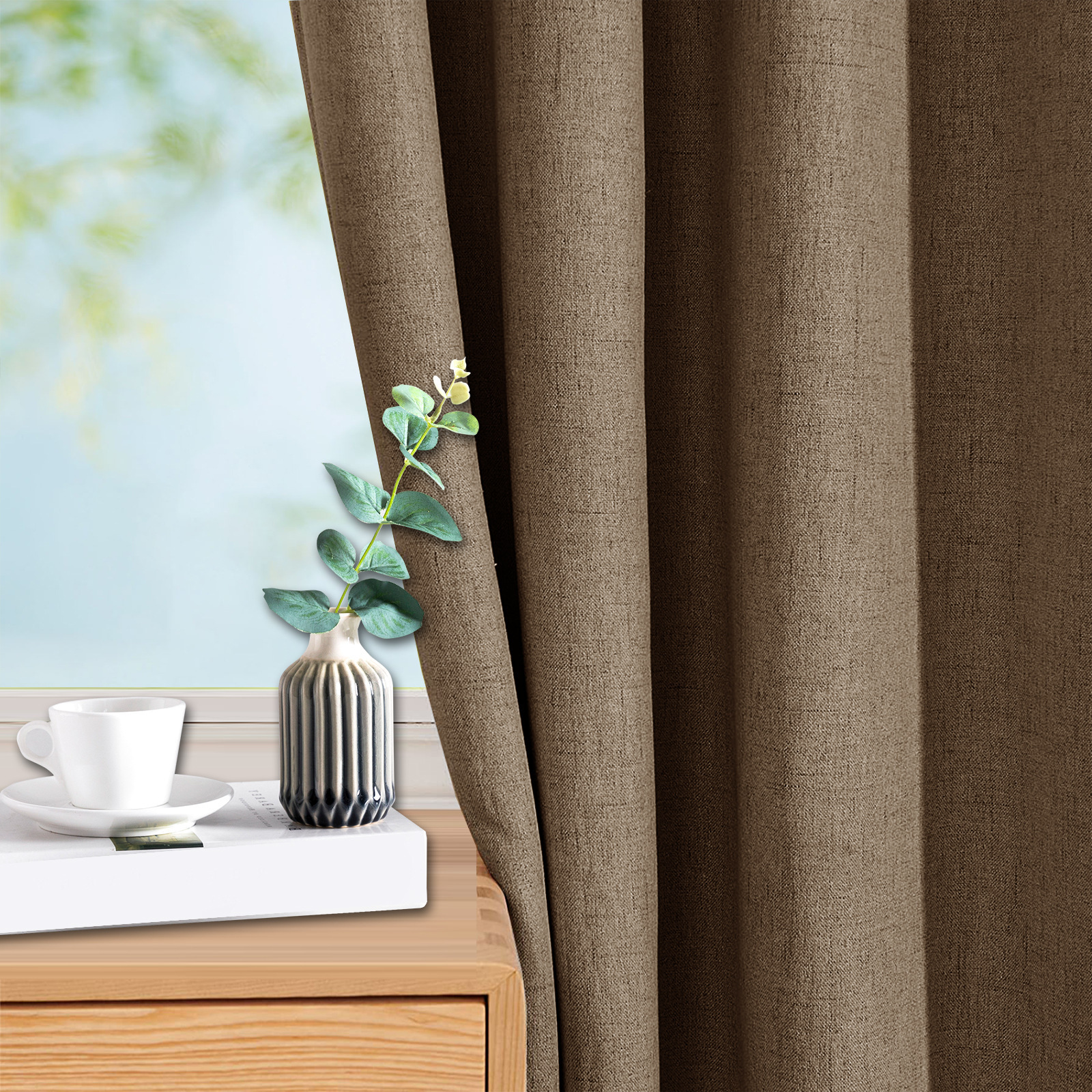 Manufacturer Home Decor Darkending 52*84 Inch Linen Look Coating Fabric Blackout Top Grommet Curtains