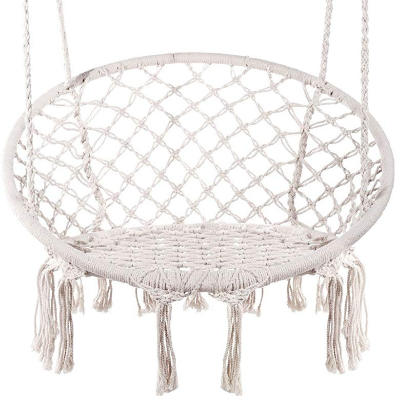 Hanging Hammock Chair Macrame Swing for Indoor Outdoor Patio Porch Deck Yard Garden