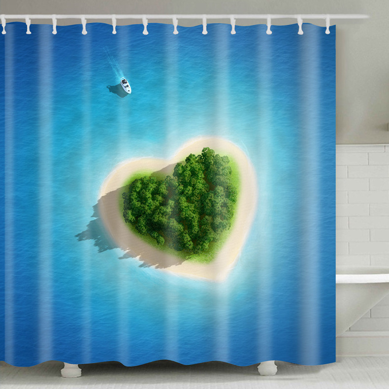 Cheap Hookless Polyester Digital Print Bath Room Curtain Set 3D Print Shower Curtain