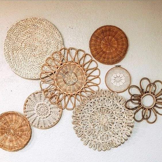 Bowl Shape Rattan Material Decoration Woven Round Shape Wall Basket Hanging Dry Fruit Plate