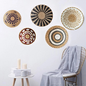 Bowl Shape Rattan Material Decoration Woven Round Shape Wall Basket Hanging Dry Fruit Plate