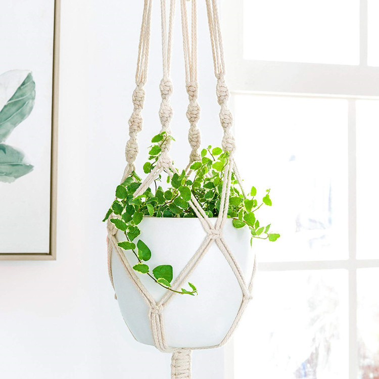 Macrame Plant Hanger Indoor Outdoor Hanging Planter Basket Cotton Rope 4 Legs, 100% Cotton Handmade Home Decor