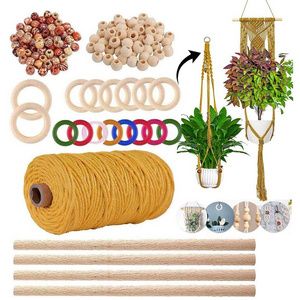 Wooden Sticks Wall Hanging Macrame Kit Gift Woven Ornament Colored Beads Plant Hanger