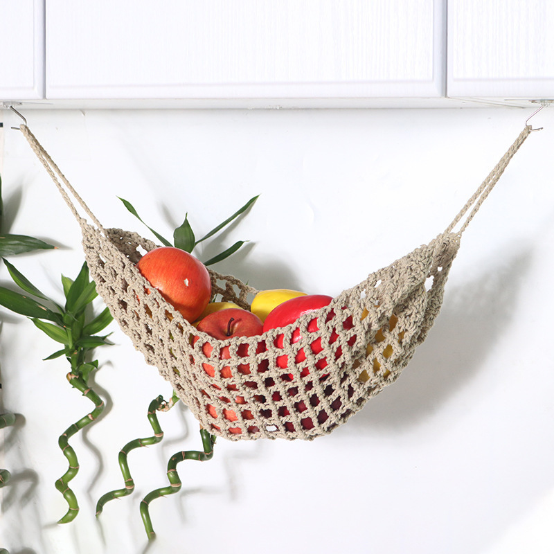 Good Quality Fruit Basket Woven Storage Bag Macrame Fruit Hammock & Vegetable Rope Hanging Basket