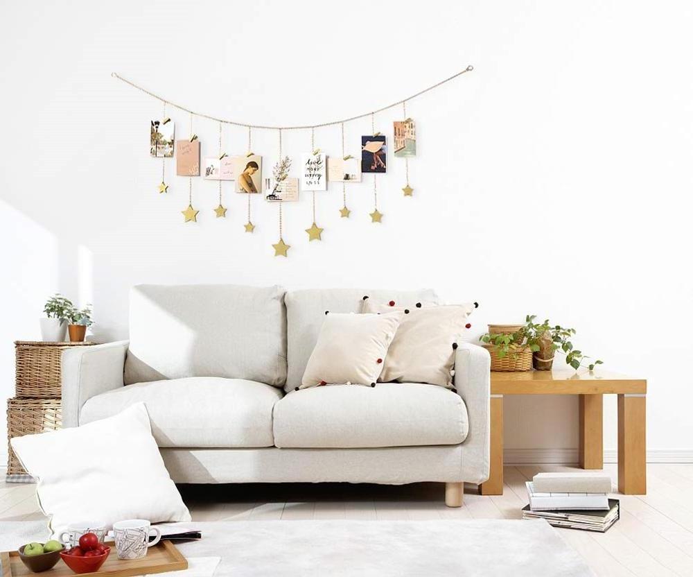 Hanging Photo Display Wood Stars Garland with Chains Picture Frame Collage with Wood Clips Wall Art Decoration for Home Office