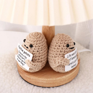 New Positive Energy Potato Hug Pocket Mini Handmade Plush Wool Knitting Doll With Card Funny Christmas Gift Home Room Decoration