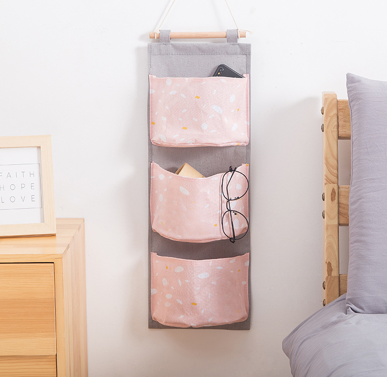 Hanging Storage Bag Wall Mounted Pockets Closet Organizer Linen Cotton Fabric Waterproof Baskets Multi Functional Shelves