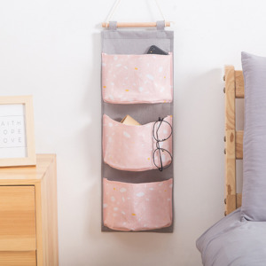 Hanging Storage Bag Wall Mounted Pockets Closet Organizer Linen Cotton Fabric Waterproof Baskets Multi Functional Shelves