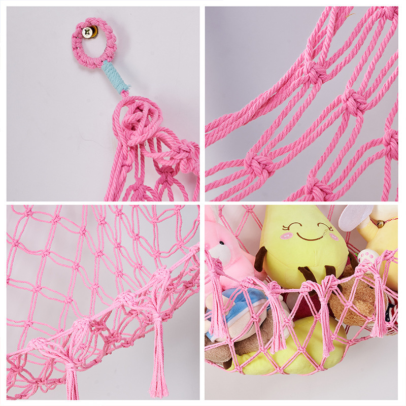 Boho Macrame Stuffed Toy Hammock Children's Room Hanging Toy Organizer for Plush Toys Teddy Bears