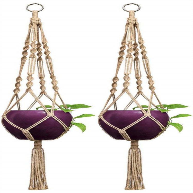 Macrame Plant Hanger Indoor Outdoor Hanging Planter Basket Jute Rope with Beads