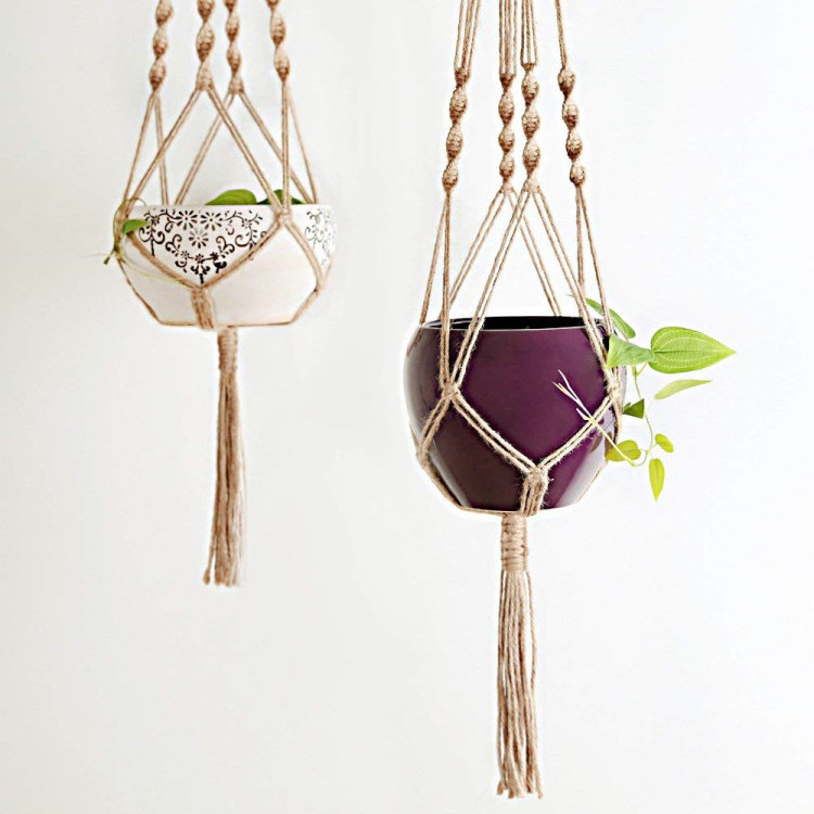 Macrame Plant Hanger Indoor Outdoor Hanging Planter Basket Jute Rope with Beads