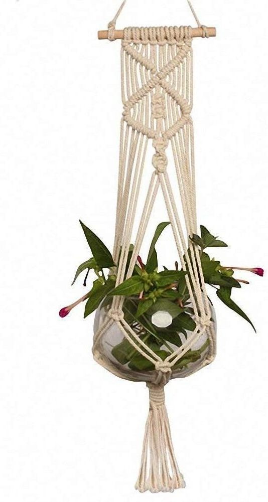 LANGUGU Set of 2 Macrame Plant Hanger with Wooden Dowel Wall Hanging Planter Basket for Indoor Outdoor Flower Pot Plant Holder