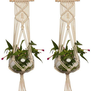 LANGUGU Set of 2 Macrame Plant Hanger with Wooden Dowel Wall Hanging Planter Basket for Indoor Outdoor Flower Pot Plant Holder