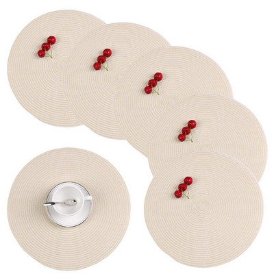 Round Cotton Placemats Dining Table Set of 6 Washable Table Mats Round Table