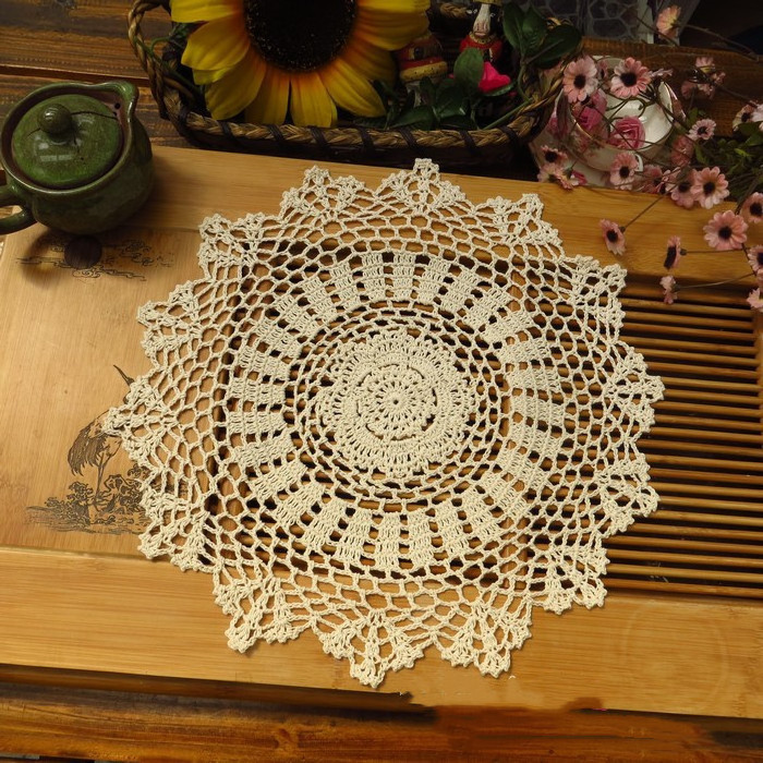 Lace Doilies Table Placemats Handmade Crochet Cloth Round Coasters Knitted Doilies for Tables Sofa Cover