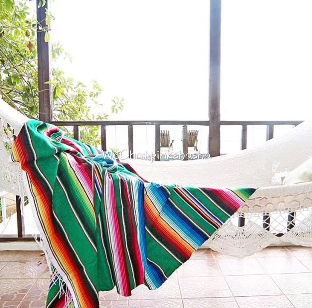 Pure Cotton Sofa Hanging Tapestry Bed Plane Travel with Tassel Mexican Style Rainbow Striped Blanket for Sofa