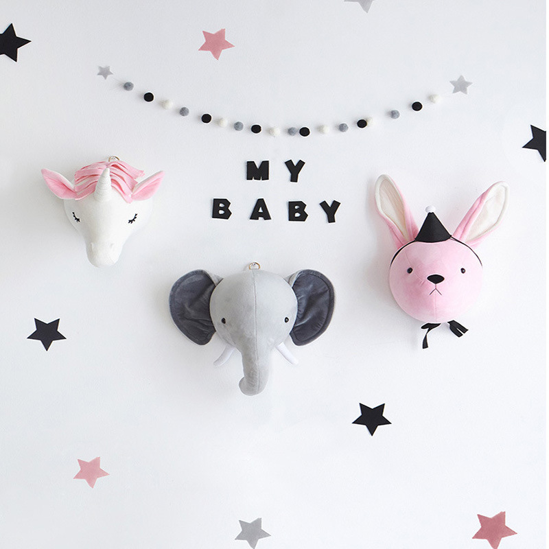 Baby Room Elephant Decor Stuffed Animal Head Wall Hanging Decoration  Child Nursery Plush Toys Christmas Births Decor For Home