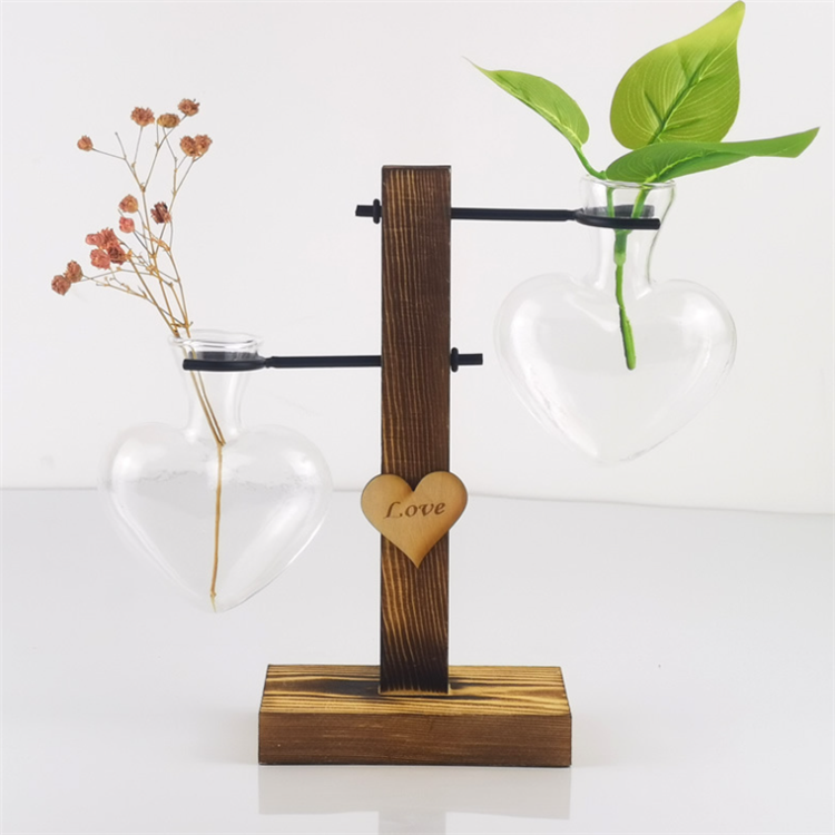 Retro Solid Wooden Stand & Metal Swivel Holder Glass Terrarium Planter Desktop Glass Planter Bulb Vase