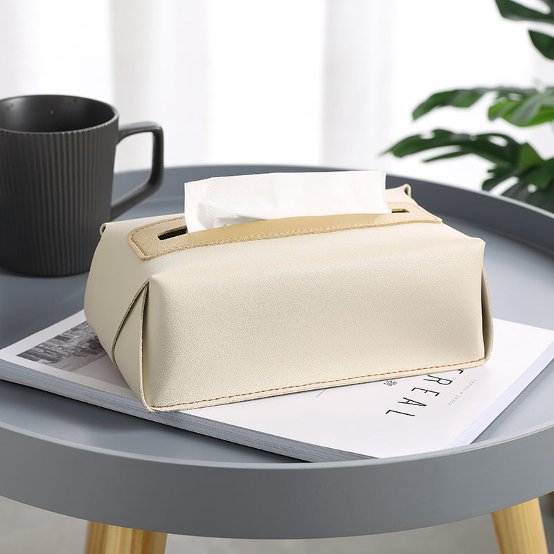 DR-NY Tissue Box Cover Modern PU Leather Rectangle Holder Decorative Organizer for Bathroom Office Desk Car