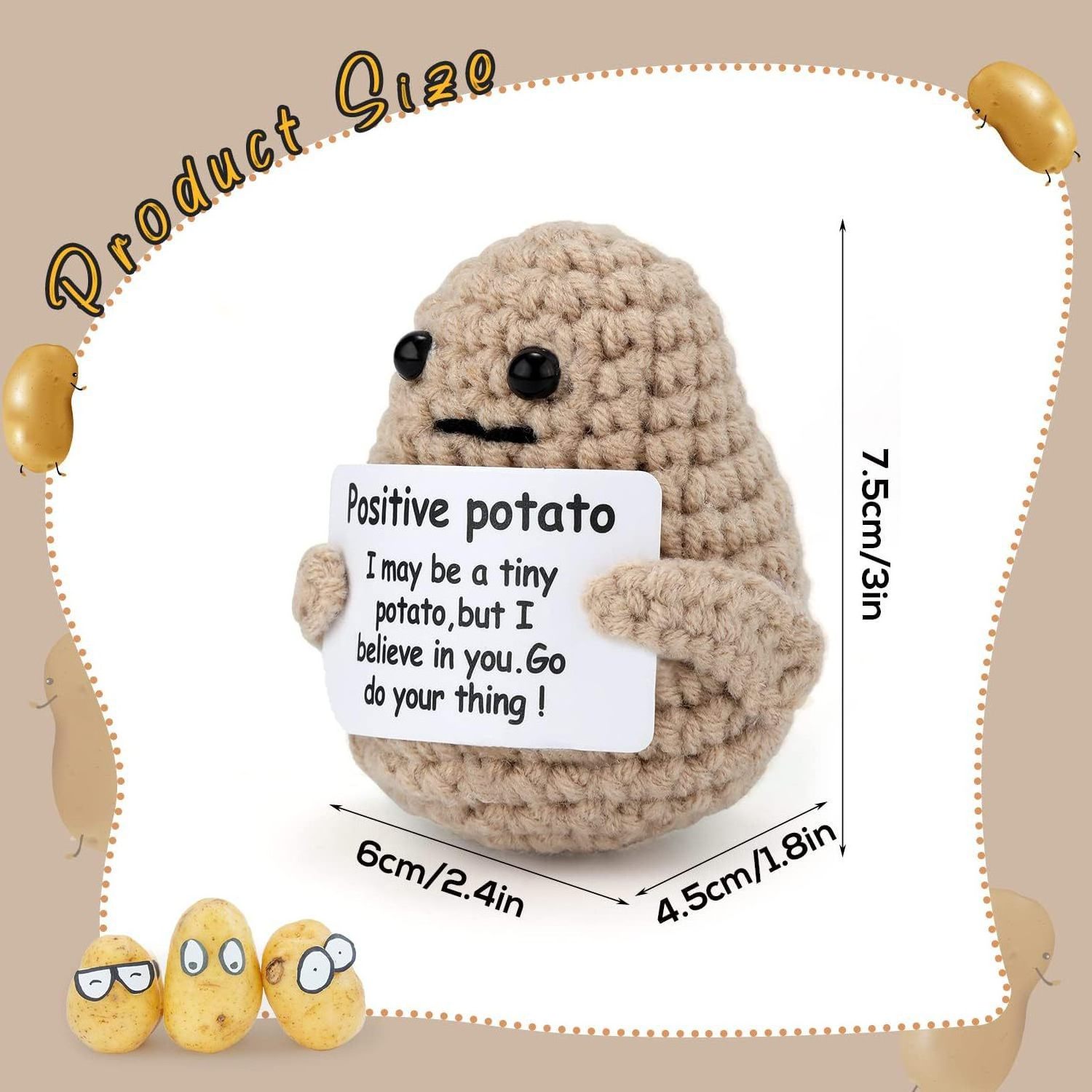 New Positive Energy Potato Hug Pocket Mini Handmade Plush Wool Knitting Doll With Card Funny Christmas Gift Home Room Decoration