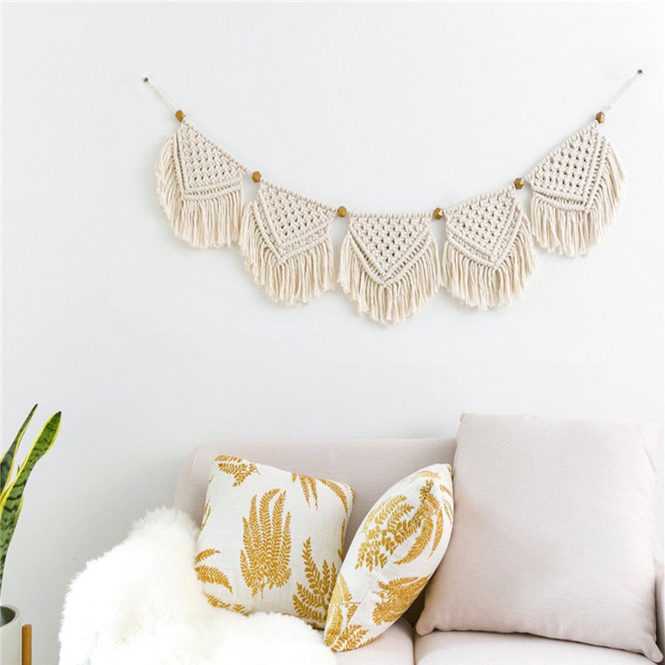 Living room bedroom bandmade macrame banner wall hanging, customized size woven tassel tapestry, custom made tapestry