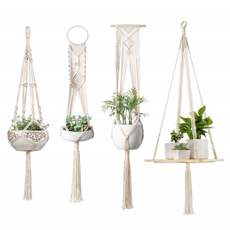 Macrame Plant Hangers Hanging Plant Shelf Indoor Wall Planter Decorative Flower Pot Holder Boho Home Decor, Set of 4