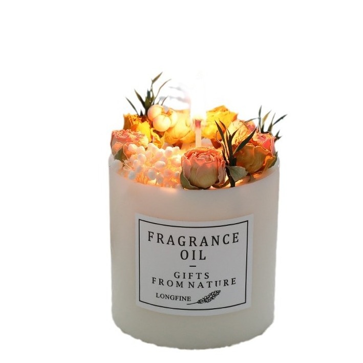 Wholesale Wedding Large Candles Dried Flower Pillar Scented Candle Handmade White Decorative