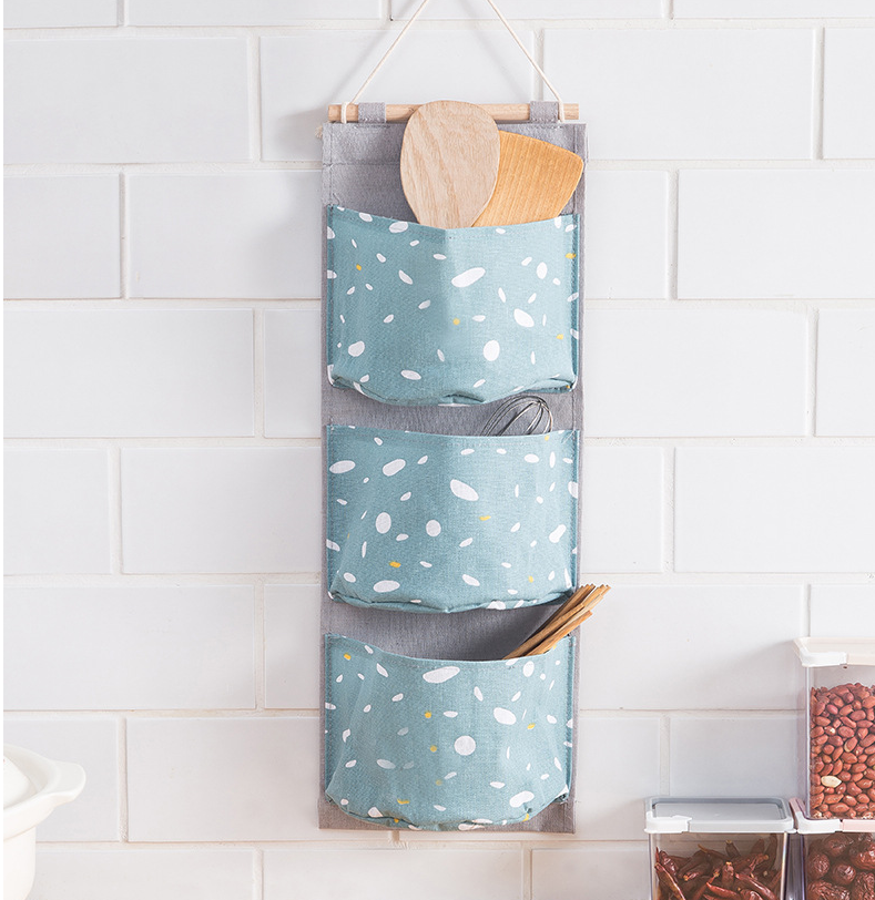 Hanging Storage Bag Wall Mounted Pockets Closet Organizer Linen Cotton Fabric Waterproof Baskets Multi Functional Shelves