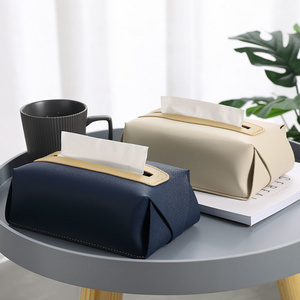 DR-NY Tissue Box Cover Modern PU Leather Rectangle Holder Decorative Organizer for Bathroom Office Desk Car