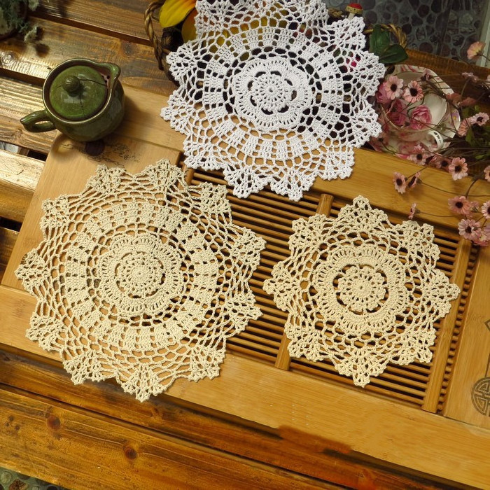 Lace Doilies Table Placemats Handmade Crochet Cloth Round Coasters Knitted Doilies for Tables Sofa Cover