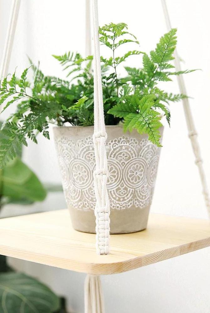 Macrame Plant Hangers Hanging Plant Shelf Indoor Wall Planter Decorative Flower Pot Holder Boho Home Decor, Set of 4