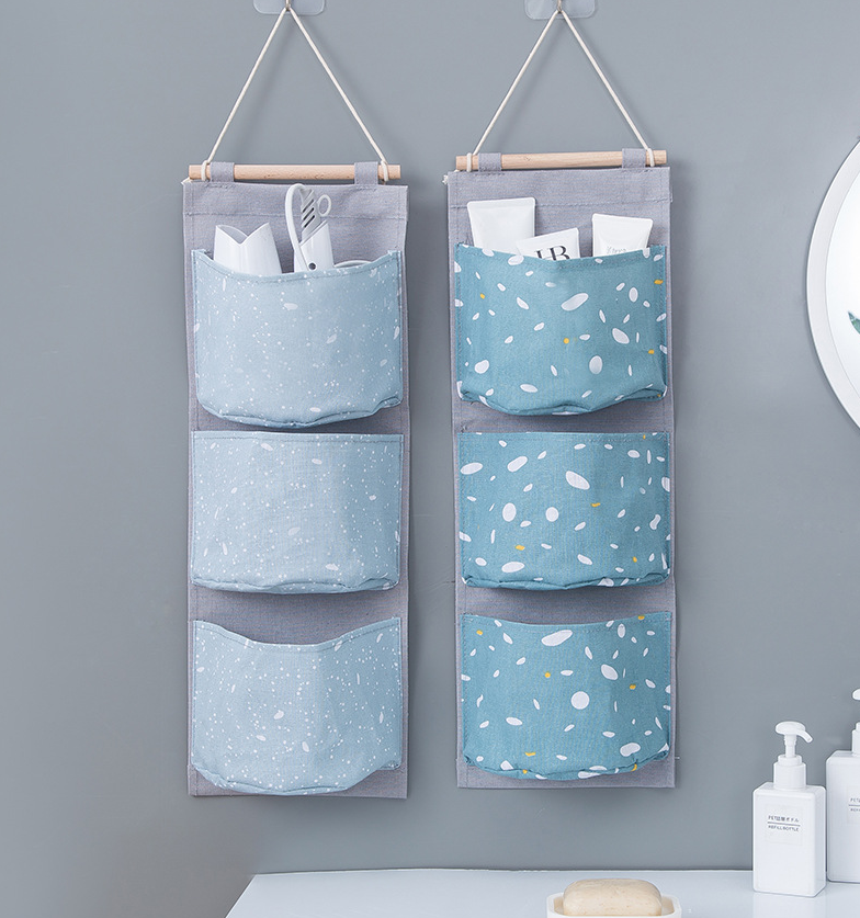 Hanging Storage Bag Wall Mounted Pockets Closet Organizer Linen Cotton Fabric Waterproof Baskets Multi Functional Shelves