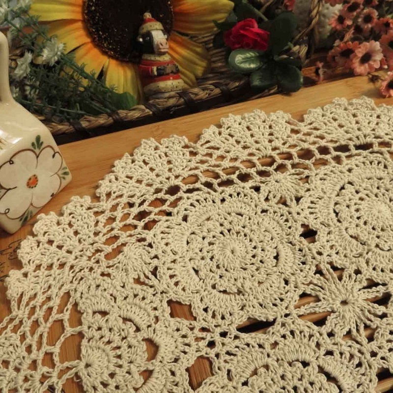 Handmade Crochet Cotton Lace Table Placemats Doilies Pack, 4pc, White, Blossoms, 10 inch