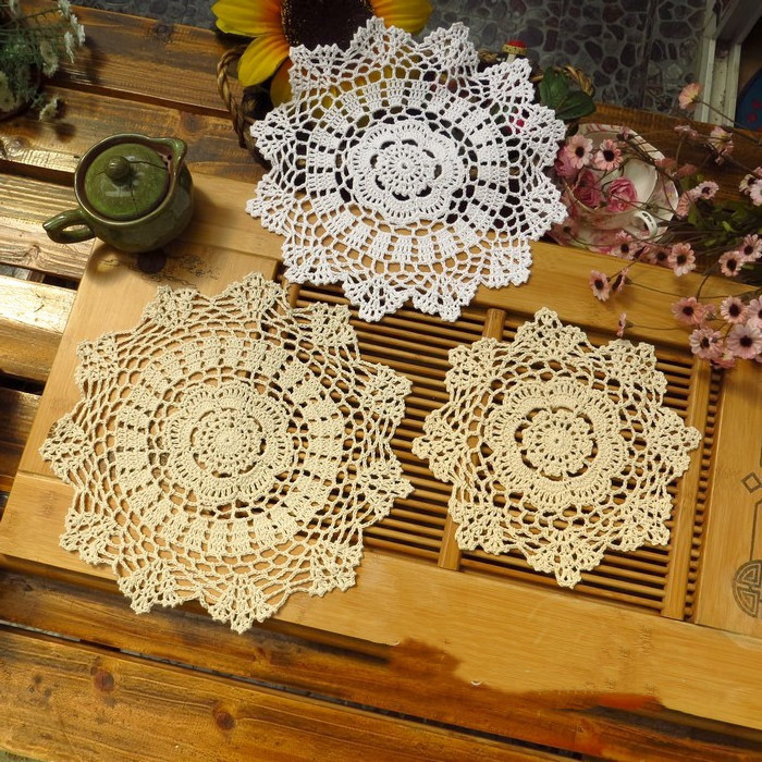 Lace Doilies Table Placemats Handmade Crochet Cloth Round Coasters Knitted Doilies for Tables Sofa Cover