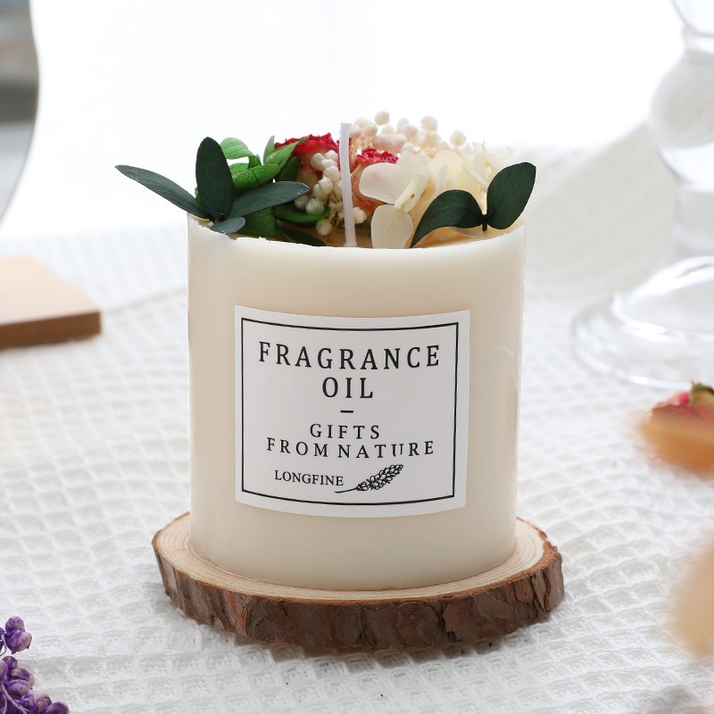 Wholesale Wedding Large Candles Dried Flower Pillar Scented Candle Handmade White Decorative