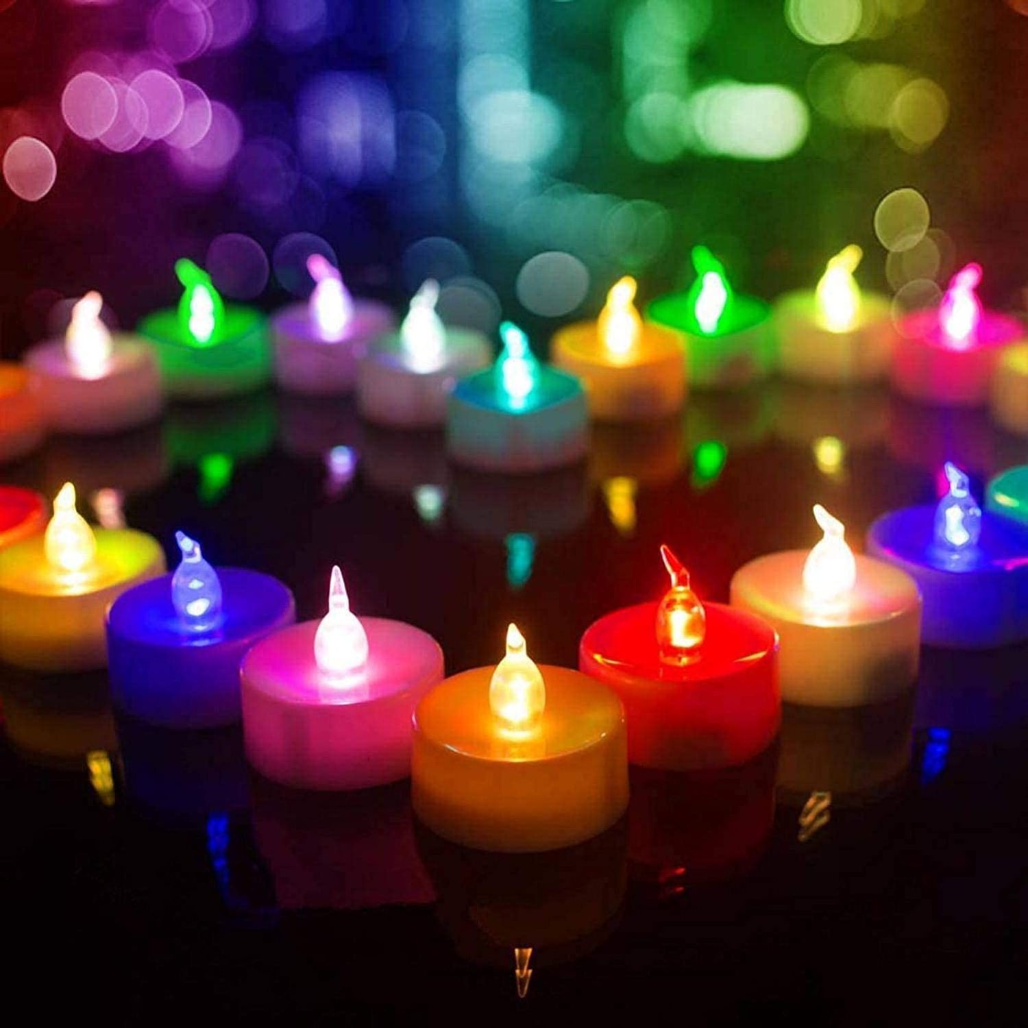 LED Tea Light Flash Electric Candles, Realistic Flameless Multicolor LED Candle, Battery Powered Wedding Decor Lamps