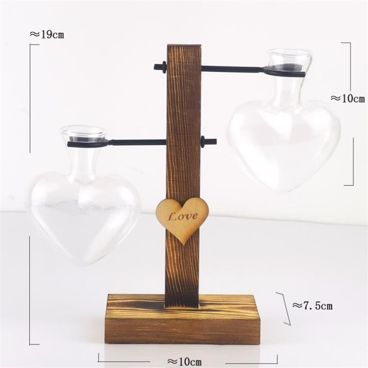 Retro Solid Wooden Stand & Metal Swivel Holder Glass Terrarium Planter Desktop Glass Planter Bulb Vase