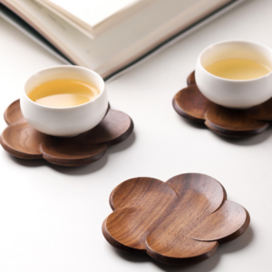 Japanese Style Black Walnut Coaster Table Decoration Petal Heat-Resistant Beverage Pad Home Dining Table Tea Coffee Cup Pad