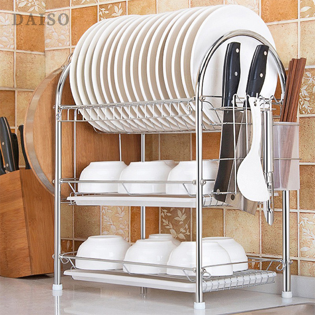 Stainless Steel 3-Tier Dish Drying Rack Bowl Shelf Drainer Organizer Knife Sink Dish Drainer Drying Rack Kitchen Accessories