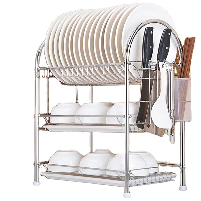 Stainless Steel 3-Tier Dish Drying Rack Bowl Shelf Drainer Organizer Knife Sink Dish Drainer Drying Rack Kitchen Accessories