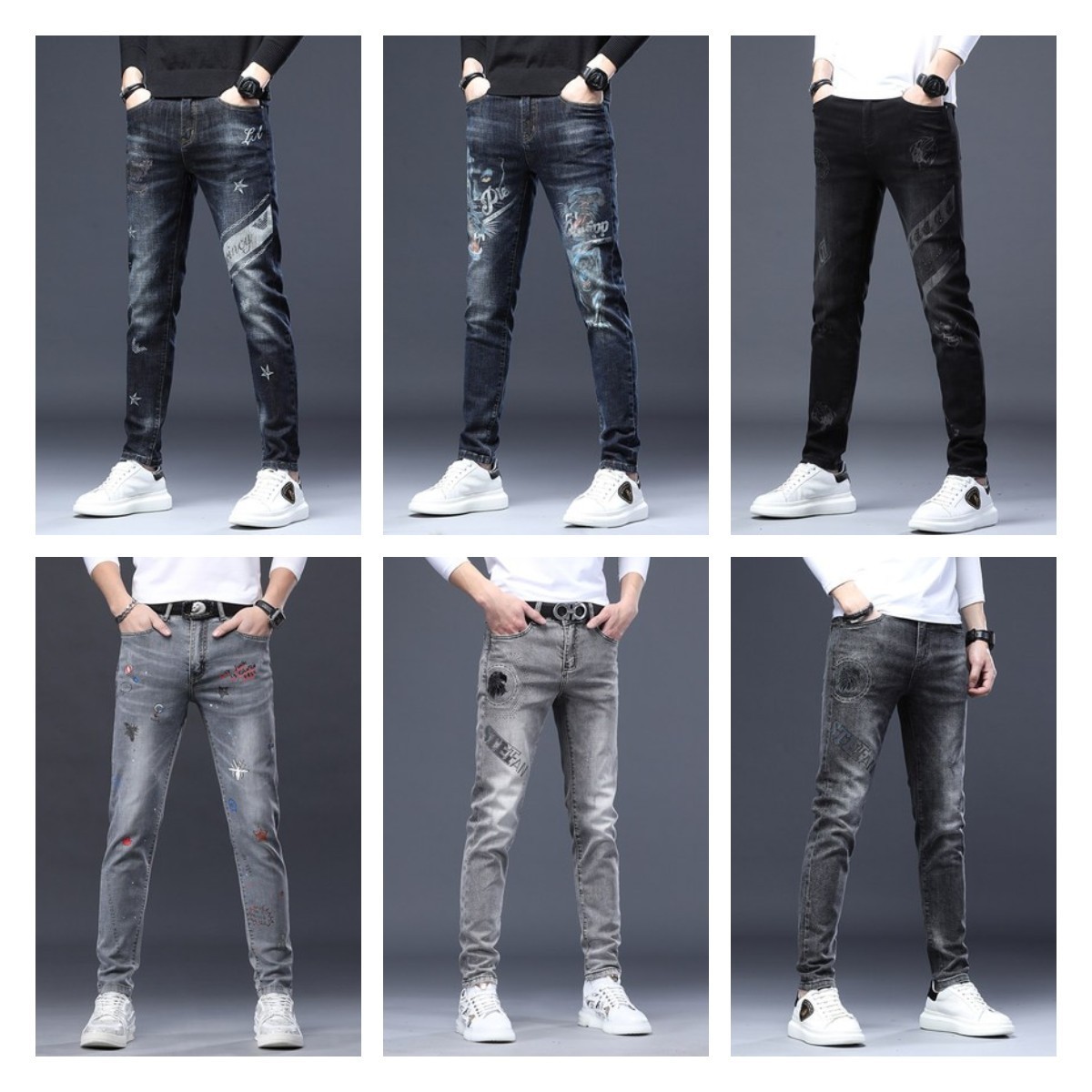 2022 Latest Fashion Solid Color Blank Tapered Slim Fit High Quality Fashion Skinny Men's Jeans Wholesale