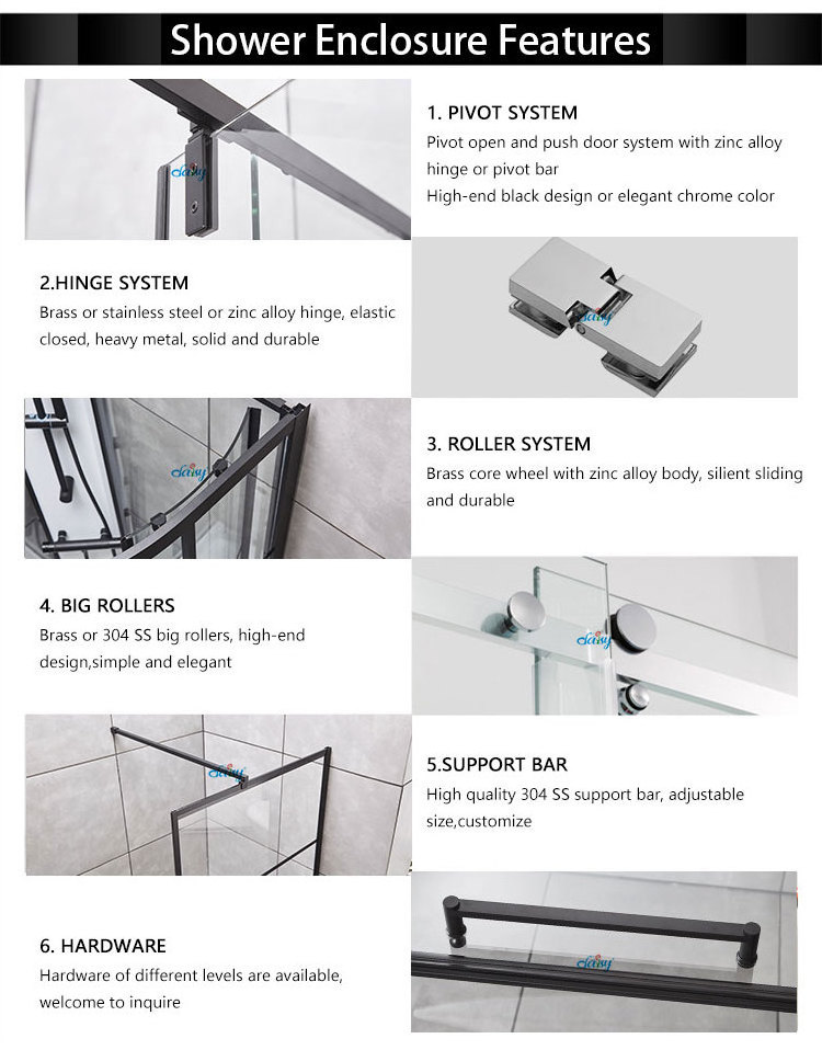 K-6100 Daisy 10 Mm Simple Tempered Glass Bath Sliding Shower Door Bespoke Shower Screens for Small Bathroom