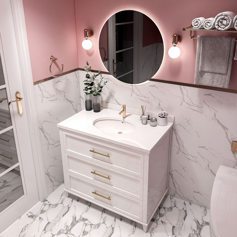 Waterproof Wooden white floor-mounted Wash Basin Vanity Mirror Sink Cabinet Modern bathroom vanity