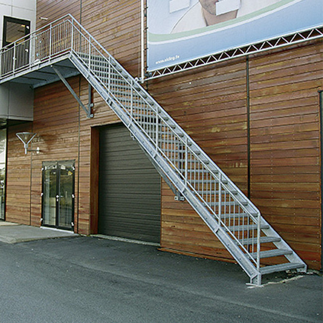 DAIYA metal stairs and landings with teak wooden tread glass railing