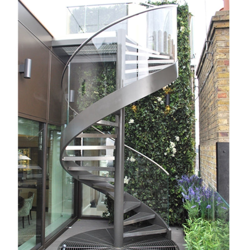 outdoor staircase design with tempered glass railing carbon steel tread