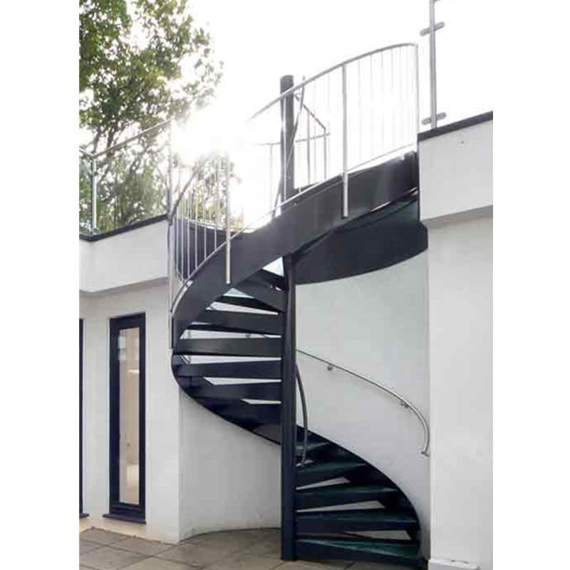 outdoor staircase design with tempered glass railing carbon steel tread