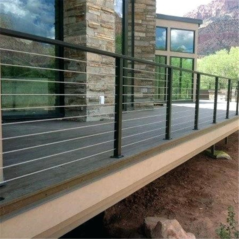 aluminum deck railing outdoor with wire cable black balustrade wooden handrail