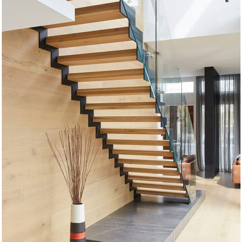 DAIYA installing wood stairs with balustrade wood stairs tempered glass railing standoff